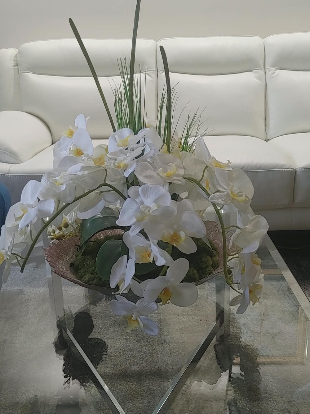 White Phalaenopsis Faux Orchid Arrangement with Greenery